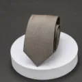 Classic brown textured men's business necktie, ideal for formal office and professional wear. - Elegant Khaki