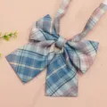 Japanese JK Plaid Bow Tie Sailor Uniform Collar Accessory Cute Blue Pink Ribbon - Blue Pink