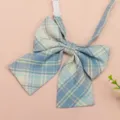 Japanese plaid JK bowtie for women, elegant college style shirt accessory, cute sailor uniform bow. - Sky Blue and Yellow