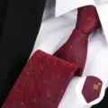 Red wedding necktie for men, formal business suit tie with classic pattern and wedding detail. - 8cm Red Square Double Happiness Zipper
