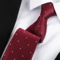Classic red necktie featuring white polka dots and herringbone texture for formal business wear. - 8cm Burgundy Herringbone White Dot Zipper