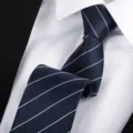 Classic navy blue striped tie with white diagonal lines for men, formal business suit wear. - 8cm Diamond Blue Stripe Hand-Tied