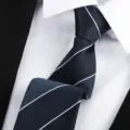 Classic navy blue striped necktie with white diagonal lines for men's formal business suit wear. - 8cm White Stripe Navy Wide Diagonal Stripe Hand-Tied