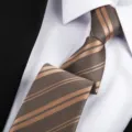Classic brown and black striped necktie for men, ideal for formal business and wedding wear. - 8cm Luxury Double Gold Stripe Zipper