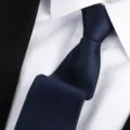Dark blue textured business necktie with white shirt collar, professional variant. - 8cm Navy Small Grid Zipper