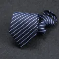 Classic navy blue striped zipper tie detail, elegant business neckwear close-up view - 8cm W2 Zipper