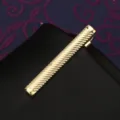 Close-up detail of the gold textured tie clip showcasing fine diagonal striped craftsmanship. - Tie Clip JXOO7 (Gift Box)