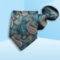 Detailed view of business pre-tied zipper necktie with intricate blue paisley jacquard pattern. - 8cm Blue and White Porcelain Zipper