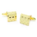 Gold square checkered cufflinks for men, classic business shirt cuff links accessory. - Gold Laser Pattern Cufflinks with Gift Box