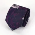 Dark purple floral print necktie close up detail, retro tropical leaf pattern textured neckwear - Purple Night Elf