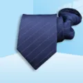 Blue striped necktie detail, classic business formal wear accessory closeup view showing texture. - 8cm Elegant Blue Stripe Zipper
