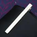 Silver metal tie clip detail view, elegant men's business suit accessory with stripe pattern. - Tie Clip J54 (Gift Box)