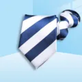 Blue white striped zipper necktie for men business formal office wedding professional wear outfit - 8cm L002 Zipper