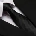 Detailed view of a classic black business necktie with suit shirt collar and tie knot. - 8cm Black Fashion Classic Zipper