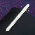 Detailed view of silver metal tie clip with rhinestones for men formal wear suit. - Tie Clip J89 (Gift Box)