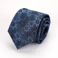 Retro blue floral print fabric necktie detail, elegant retro style fashion accessory. - Grey Blue