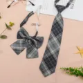 JK uniform plaid necktie and bow tie set, pre-tied design, fashionable school style accessory. - JK014 Qingye Tie and Bow Tie Set