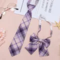 Close-up detail of purple plaid JK uniform necktie and bow tie set, showing fine fabric texture. - JK018 Faint Fog Tie and Bow Tie Set