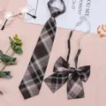 JK uniform necktie and bow tie set in brown plaid, cute pre-tied style fashion accessory. - JK021 Song of Polar Night Tie and Bow Tie Set