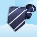 Close-up of navy blue diagonal striped tie zipper design for business formal wear detailed view. - 8cm Blue Stripe Zipper