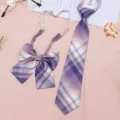 Purple plaid JK uniform necktie and bow tie set, sweet pleated school uniform accessory. - JK027 Orchid Purple Tie and Bow Tie Set