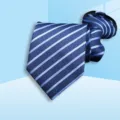 Blue striped zipper necktie for men business formal wear wedding professional office use. - 8cm A02 Zipper