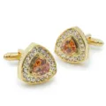 Gold French Cufflinks for Men, Orange Triangle Rhinestone Crystal Shirt Cuffs Jewelry - Gold-Plated Crystal Cufflinks with Gift Box