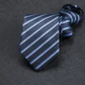 Men's blue black striped zipper necktie detail, pre-tied formal business neck wear accessory. - 8cm W15 Zipper