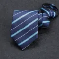 Men's zipper tie business formal wear diagonal stripes easy wear necktie blue stylish - 8cm Versatile Blue Stripe Zipper