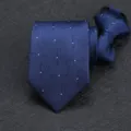 Men's zipper necktie deep blue business formal ready-made tie with geometric pattern. - 8cm Wave White Dot Zipper