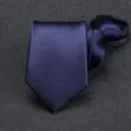 Close-up of navy blue zipper tie showing fine smooth fabric texture and neat knot detail. - 8cm Navy Smooth Zipper