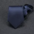 Close up detail of navy blue twill fabric men zipper necktie, elegant texture display. - 8cm Navy Fine Stripe Zipper