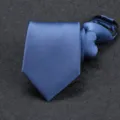 Blue mens zipper necktie detail shot, premium twill fabric for formal business wear. - 8cm Ocean Blue Fine Stripe Zipper