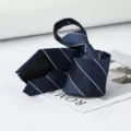 Navy blue striped zipper tie for men business formal wear quick lazy necktie accessory - Navy Wide Diagonal Stripe Zipper Tie