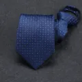 Men's blue zipper tie pre-tied business formal necktie with stylish geometric dot pattern. - 8cm Blue Ladder Stripe Zipper