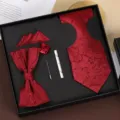Rode paisley das set voor heren 5-delige cadeaubox met vlinderdas en manchetknoop voor bruiloft. - Rits 5-Delige Set / Rood