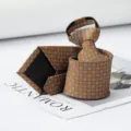 Pre-tied zipper necktie for men, stylish brown geometric pattern business tie detail. - Khaki Small Floral Zipper Tie