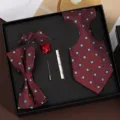 Heren bruidegom stropdas set rood geometrisch vlinderdas pochet dasclip geschenkdoos - Rits 5-Delige Set / Rood
