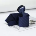 Men Women Zipper Tie Navy Blue Pinstripe Lazy Necktie Wedding Business Formal Wear - Elegant Blue Stripe Zipper Style