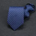Detail view of a navy blue patterned zipper necktie featuring a subtle geometric square design. - 8cm Dark Blue Pattern Zipper