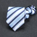 Blue striped zipper tie detail shot, showing clear woven texture and convenient pull design. - 8cm Cool Blue Stripe Zipper