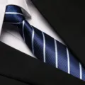Close-up of business striped necktie detail, blue tie with white shirt and black suit. - 8cm A059 Zipper