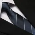Detail shot of dark blue striped business tie fabric close up professional formal wear. - 8cm Navy White Broad Twill Zipper