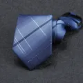 Blue plaid zipper tie detail view, elegant mens formal necktie for business and wedding wear. - 8cm Stylish Men Plaid Zipper