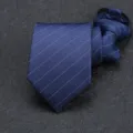 Detailed view of a classic navy blue striped zipper tie, showing neat fabric texture and stripes. - 8cm Elegant Blue Stripe Zipper