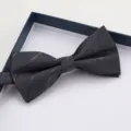 Farfallino nero classico a doppio strato con eleganti righe diagonali per abiti formali da sposo. - Farfallino Righe Scure Grigio Scuro