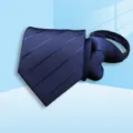 Blue striped zipper necktie for business professional formal wear office wedding details view - 8cm Blue Dark Stripe Zipper