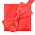 Set de pajarita y pañuelo rojo de satén para hombre traje formal de boda accesorio - L12 Rojo Brillante Liso Pajarita + Pañuelo
