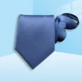 Blue zipper tie detail showcasing textured twill fabric and pre-tied structure for easy formal wear. - 8cm Ocean Blue Fine Stripe Zipper