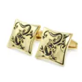 Gemelli da polso quadrati dorati con motivo drago nero, eleganti per camicia da uomo. - Gemelli con Motivo Drago Dorato con Confezione Regalo